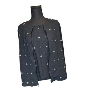 Vintage Teddi Women’s Cardigan with Built In Cami Embroidered Large Black 0074